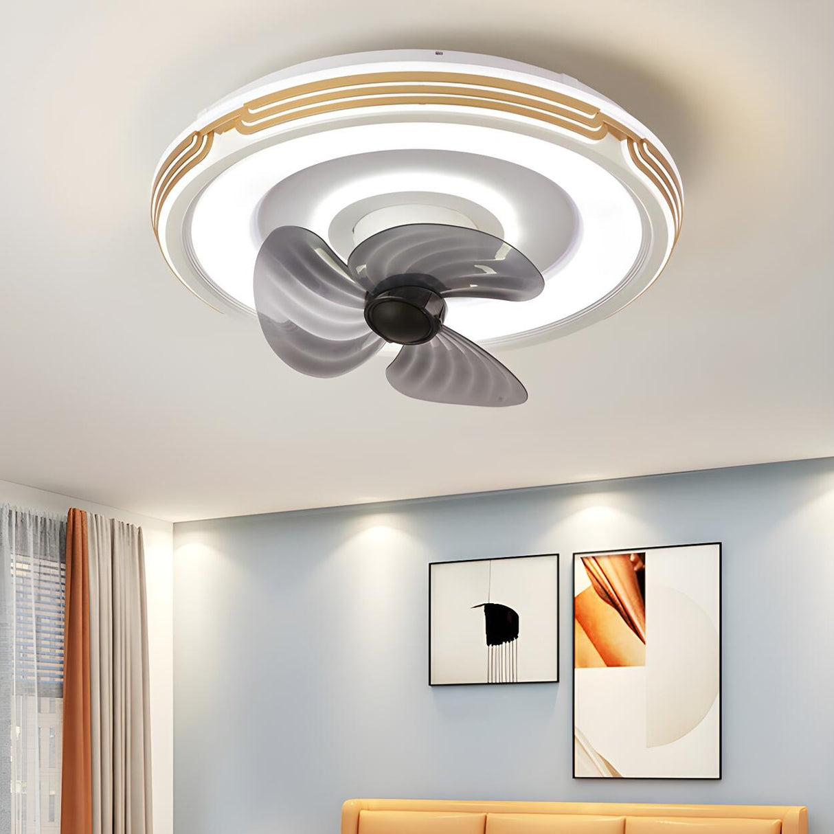 Bedroom Nordic Circle LED Simple Ceiling Fan with Light Image - 16