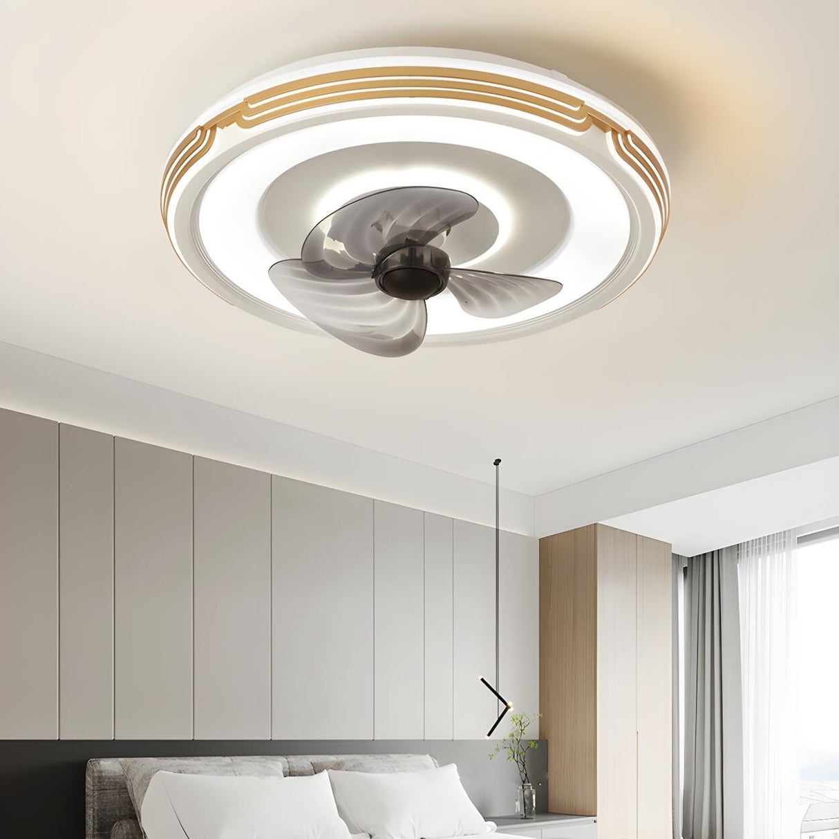 Bedroom Nordic Circle LED Simple Ceiling Fan with Light Image - 18