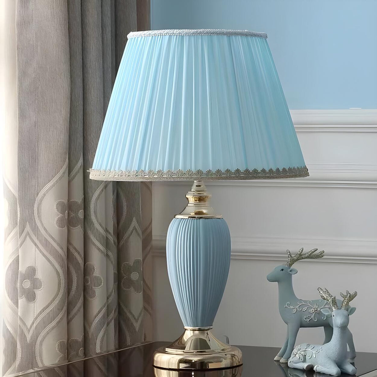 Bedroom Nordic Simple Fabric Ceramic Decor Table Lamp Image - 11