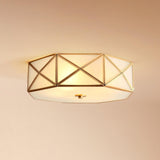 Bedroom Octagon Drum Gold Glass Flush Mount Light Image - 11