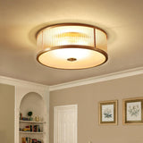 Bedroom Octagon Drum Gold Glass Flush Mount Light Image - 16