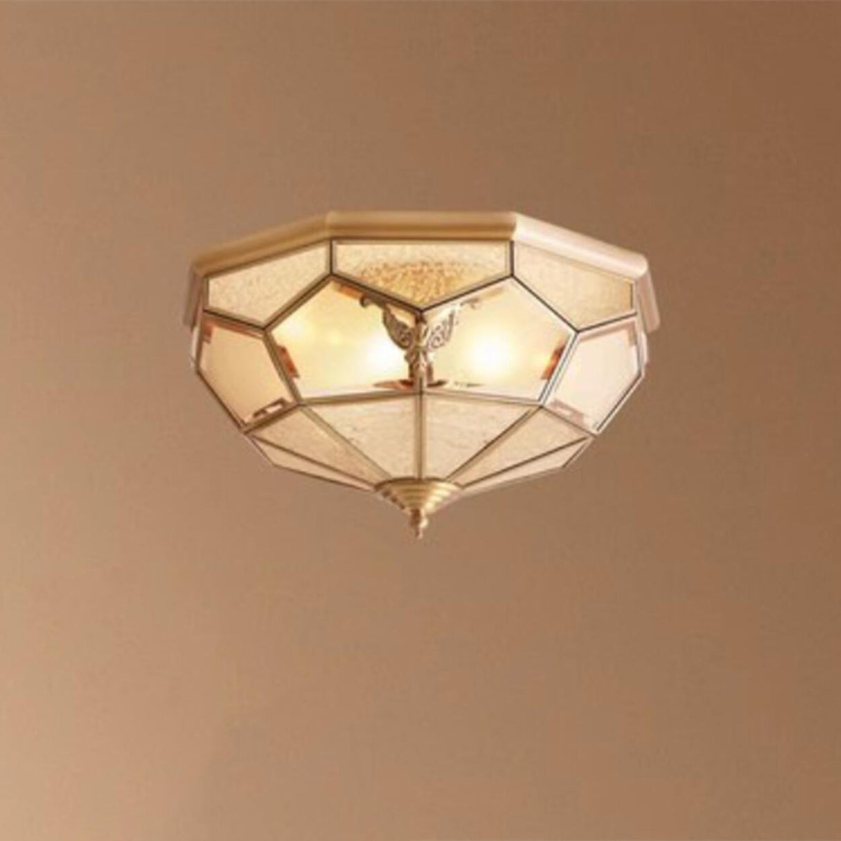 Bedroom Octagon Drum Gold Glass Flush Mount Light Image - 2