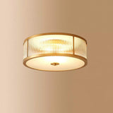 Bedroom Octagon Drum Gold Glass Flush Mount Light Image - 6