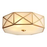 Bedroom Octagon Drum Gold Glass Flush Mount Light Image - 9