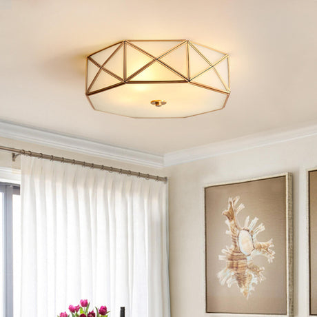 Bedroom Octagonal Drum Gold Flush Mount Ceiling Light Image - 1