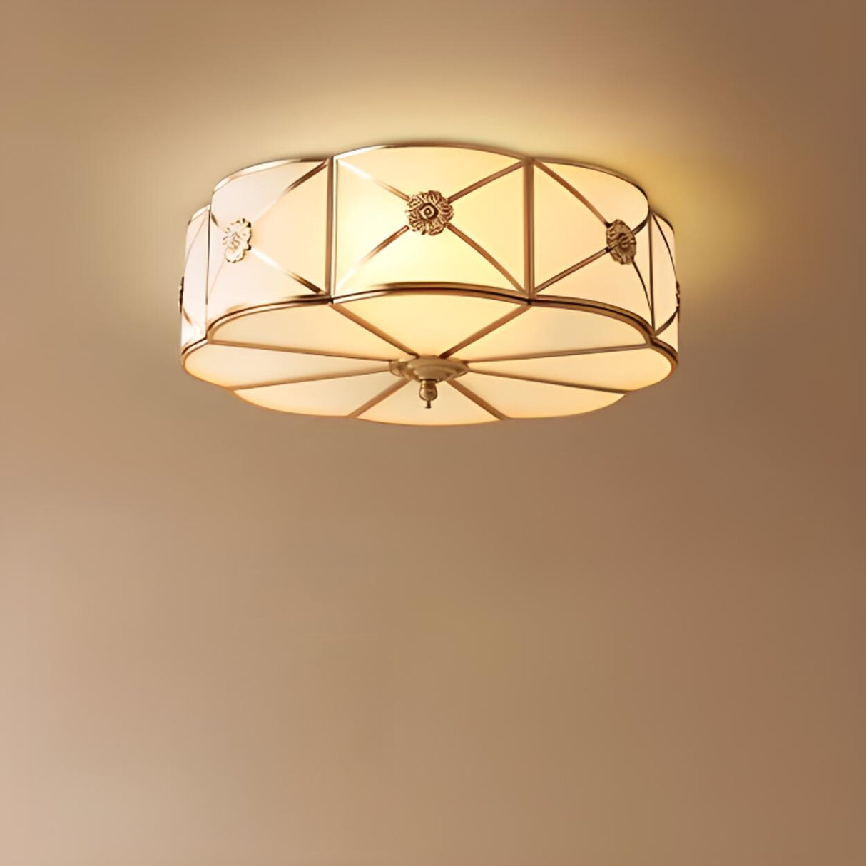 Bedroom Octagonal Drum Gold Flush Mount Ceiling Light Image - 6