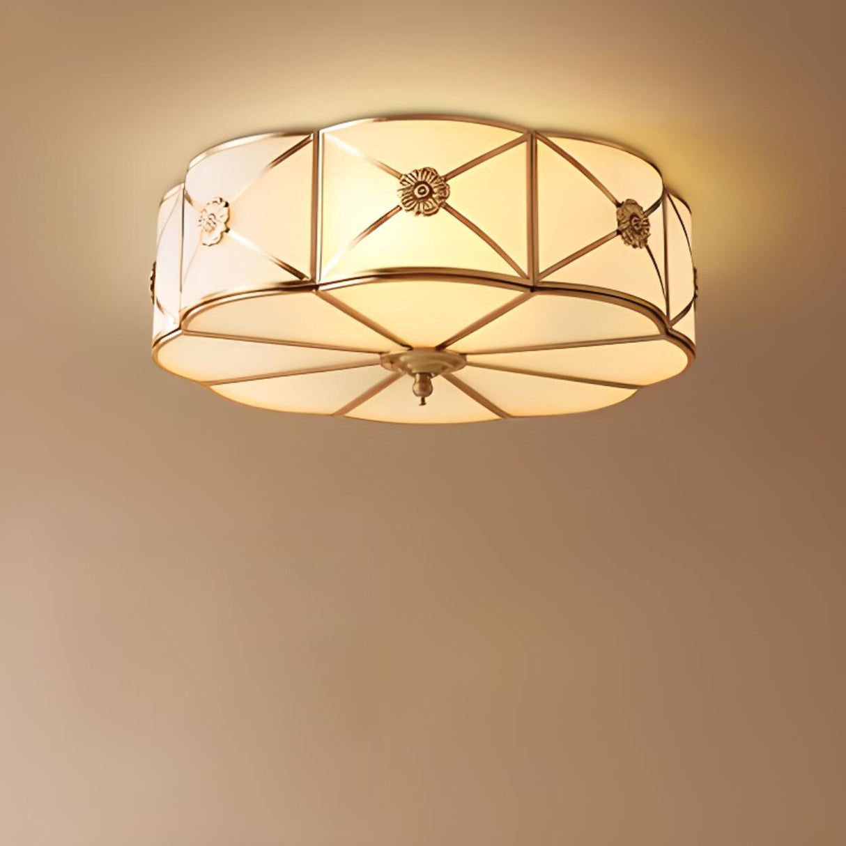 Bedroom Octagonal Drum Gold Flush Mount Ceiling Light Image - 8