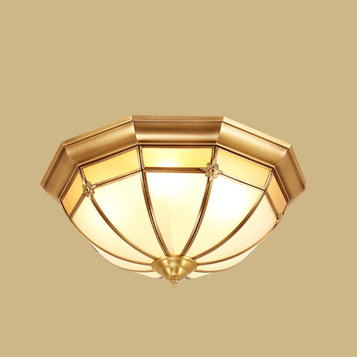 Bedroom Octagonal Drum Gold Flush Mount Ceiling Light Image - 9