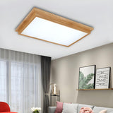 Bedroom Oriental Wooden Rectangle LED Flush Mount Light Image - 4