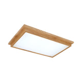 Bedroom Oriental Wooden Rectangle LED Flush Mount Light Image - 6