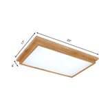 Bedroom Oriental Wooden Rectangle LED Flush Mount Light Image - 9