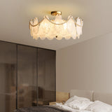 Bedroom Pearl Glass Pieces Gold Semi-Flush Mount Light Image - 1