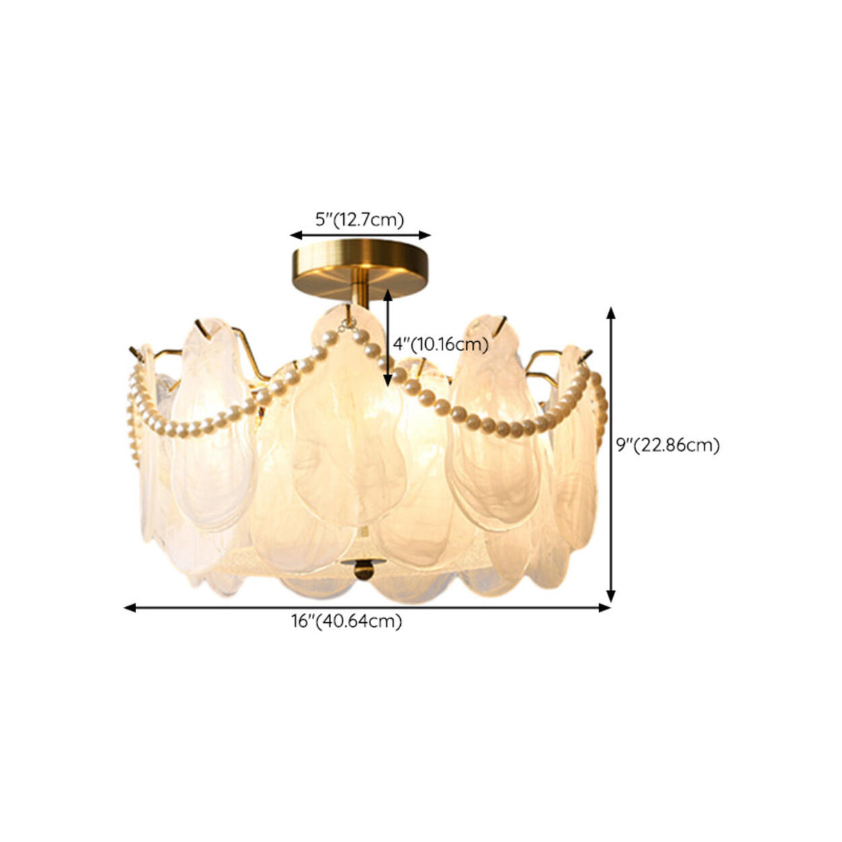 Bedroom Pearl Glass Pieces Gold Semi-Flush Mount Light 