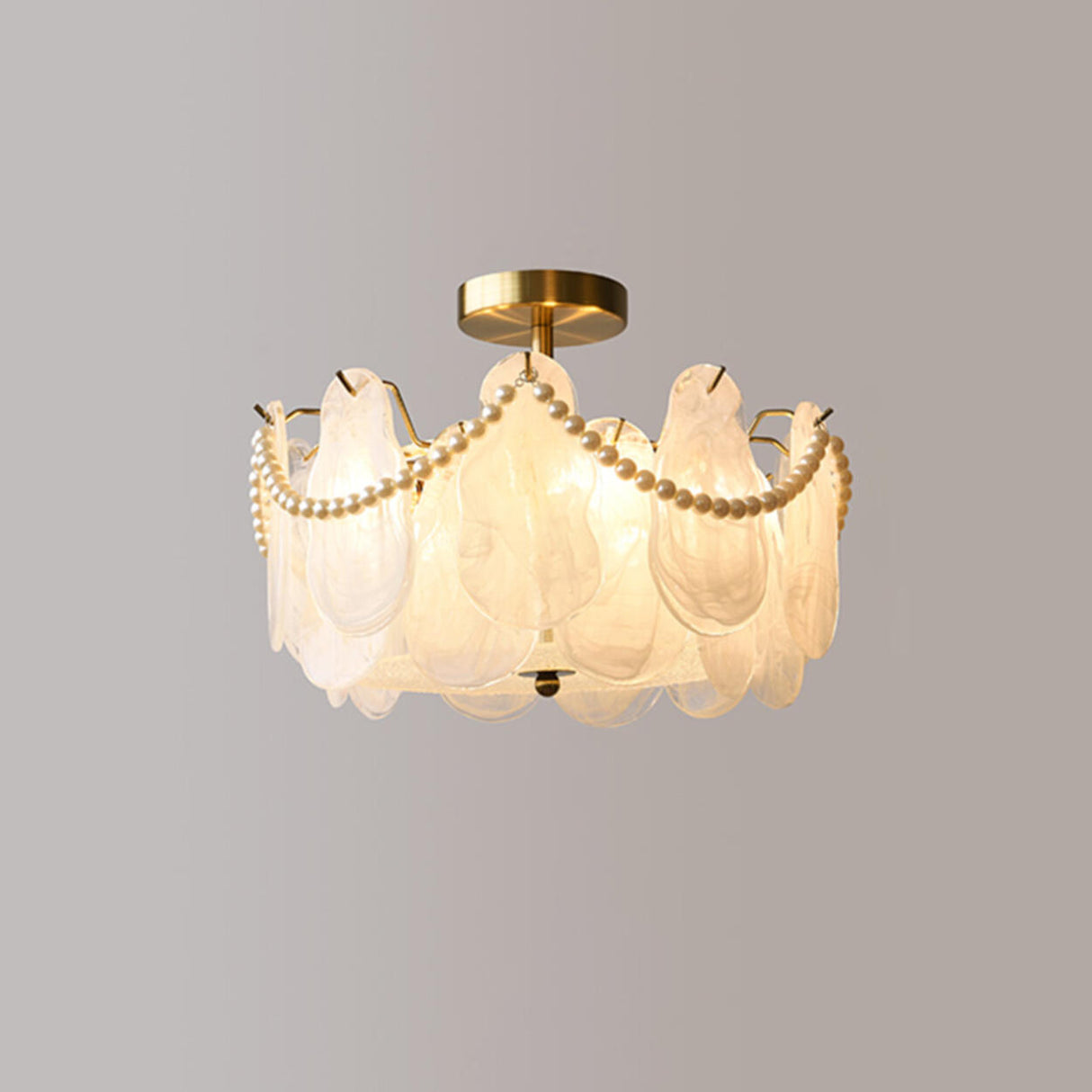 Bedroom Pearl Glass Pieces Gold Semi-Flush Mount Light Image - 2