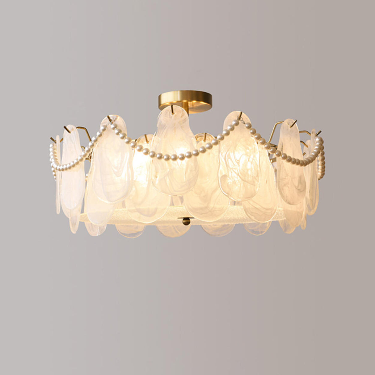 Bedroom Pearl Glass Pieces Gold Semi-Flush Mount Light Image - 3