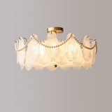 Bedroom Pearl Glass Pieces Gold Semi-Flush Mount Light Image - 3