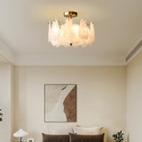 Bedroom Pearl Glass Pieces Gold Semi-Flush Mount Light Image - 4