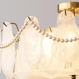 Bedroom Pearl Glass Pieces Gold Semi-Flush Mount Light Image - 6