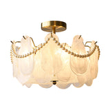 Bedroom Pearl Glass Pieces Gold Semi-Flush Mount Light Image - 7