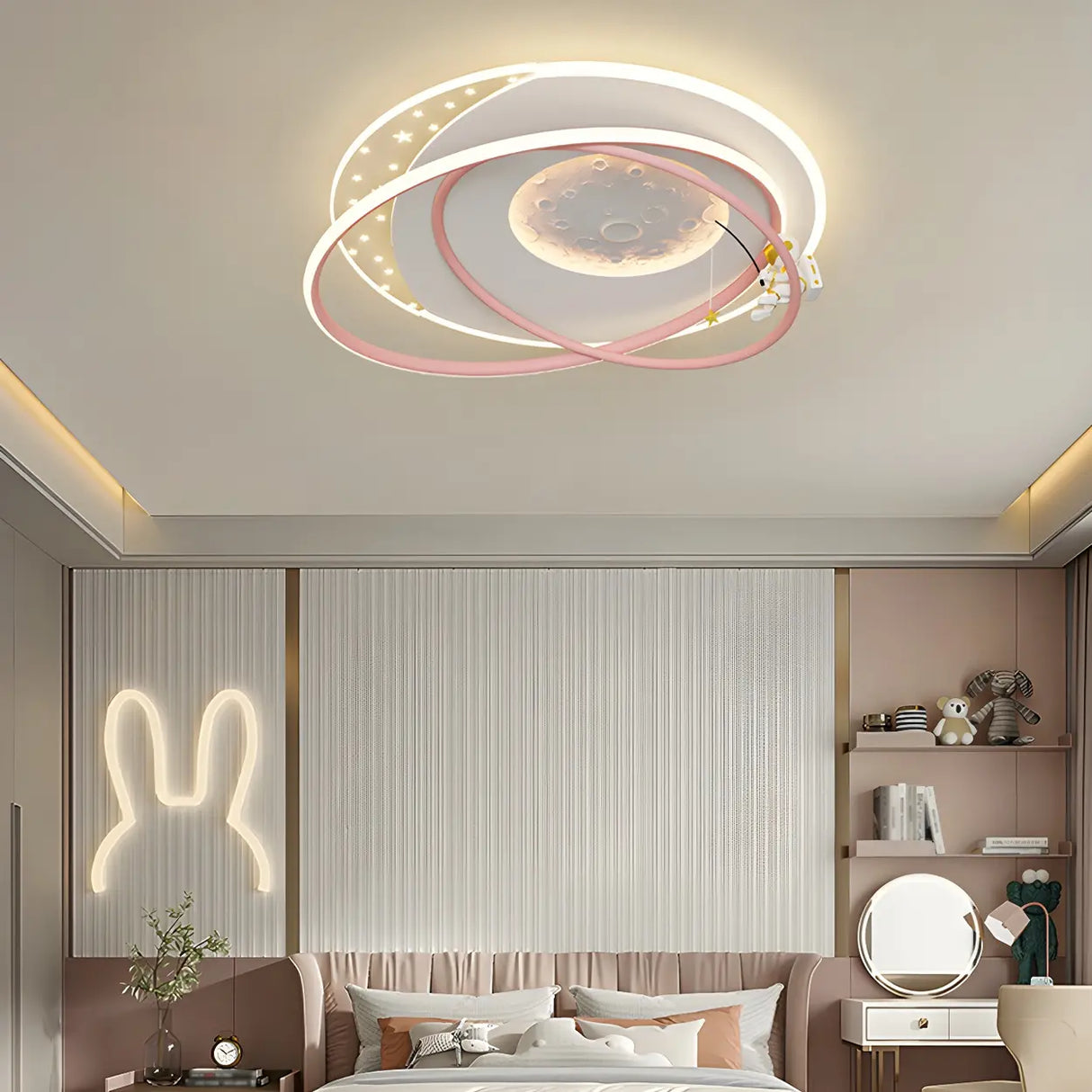 Bedroom Pink Circle Ring LED Flush Mount Ceiling Light Image - 1