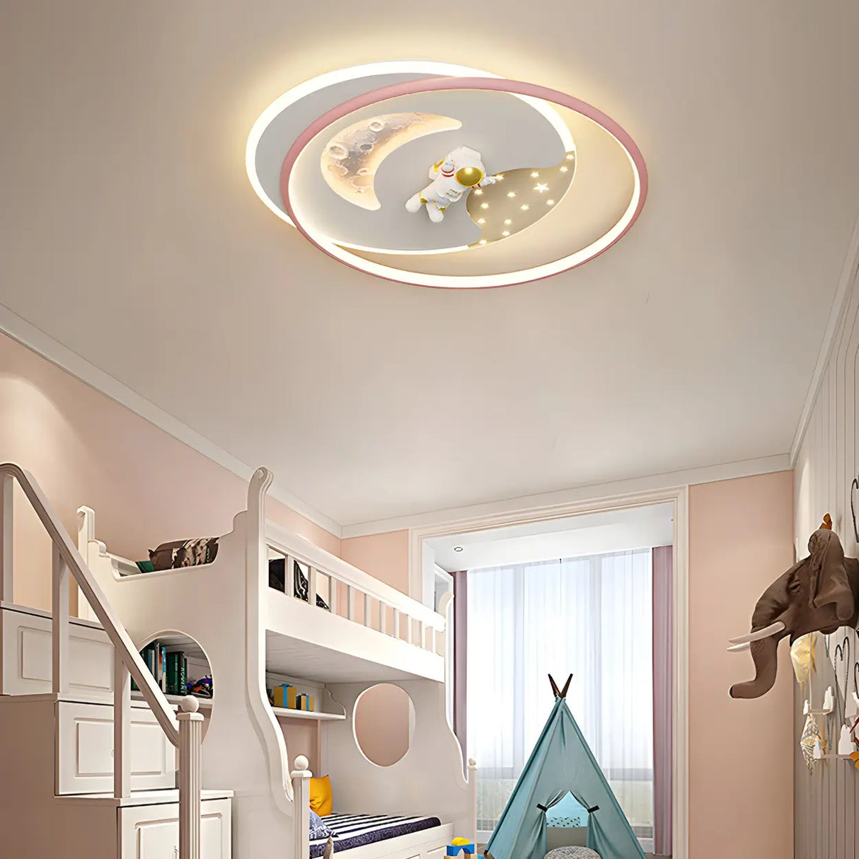 Bedroom Pink Circle Ring LED Flush Mount Ceiling Light Image - 4