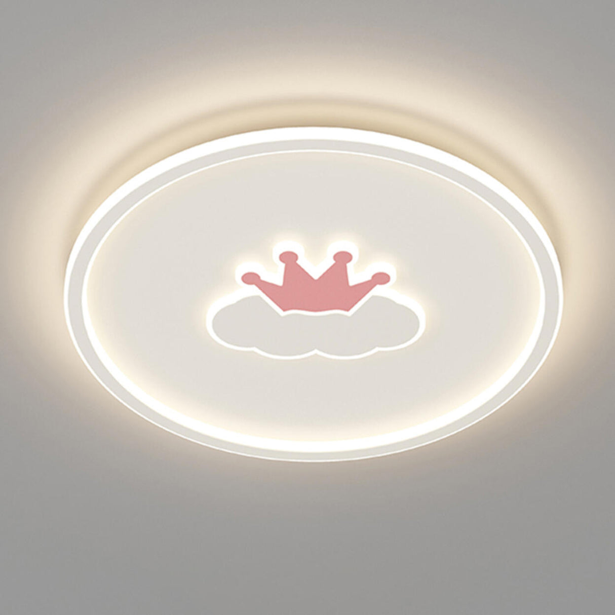 Bedroom Pink Crown Cloud Circular LED Flush Mount Light Image - 7