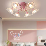 Bedroom Pink Flower Semi-Flush Mount Light 6-Light Image - 2