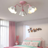 Bedroom Pink Flower Semi-Flush Mount Light 6-Light Image - 3