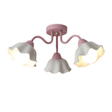 Bedroom Pink Flower Semi-Flush Mount Light 6-Light Image - 5