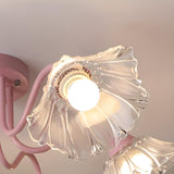 Bedroom Pink Flower Semi-Flush Mount Light 6-Light Image - 6