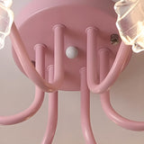 Bedroom Pink Flower Semi-Flush Mount Light 6-Light Image - 7