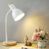 Bedroom Pink Metal Bell Shade Wood Base Table Lamp Image - 11