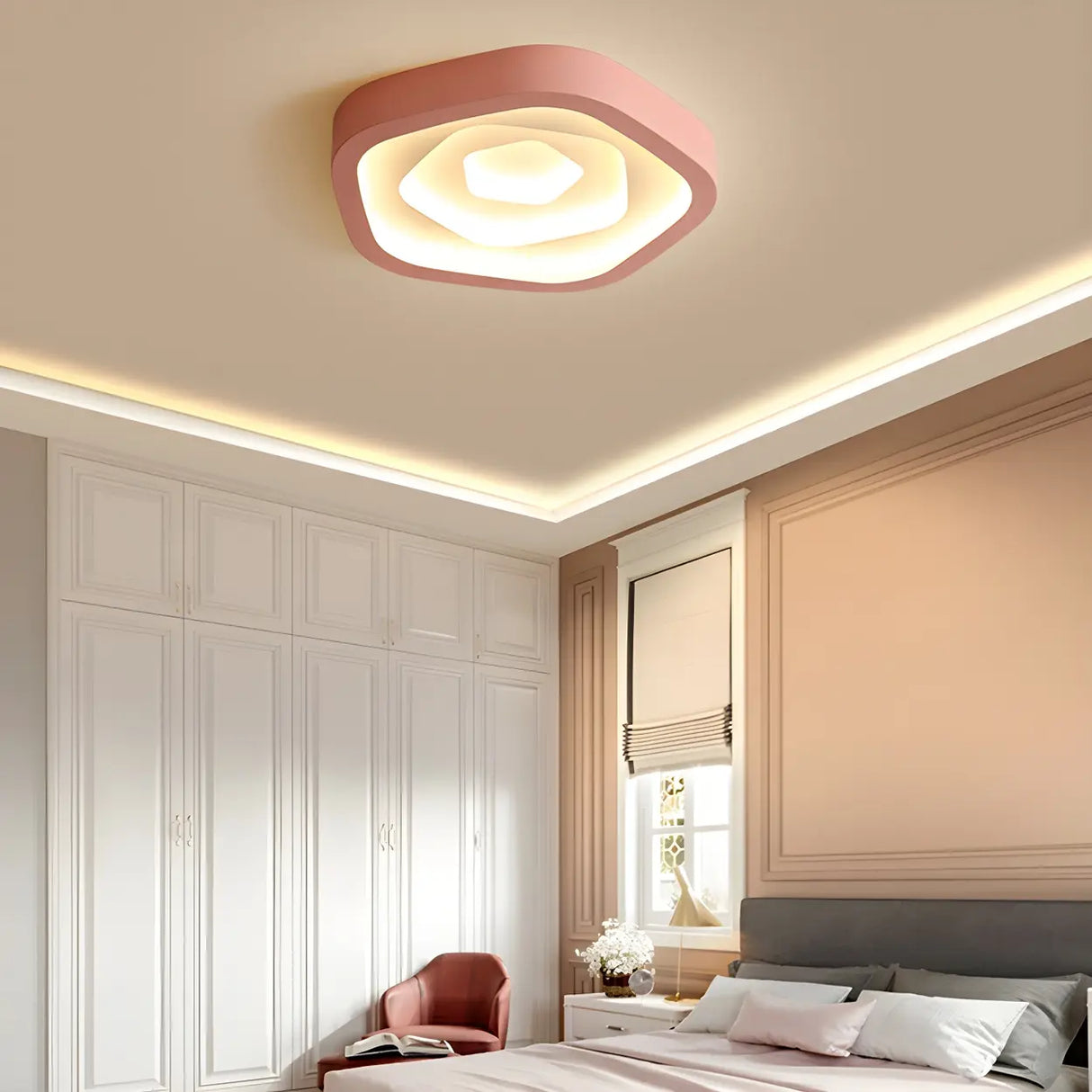 Bedroom Pink Pentagonal LED Flush Mount Ceiling Light Image - 1