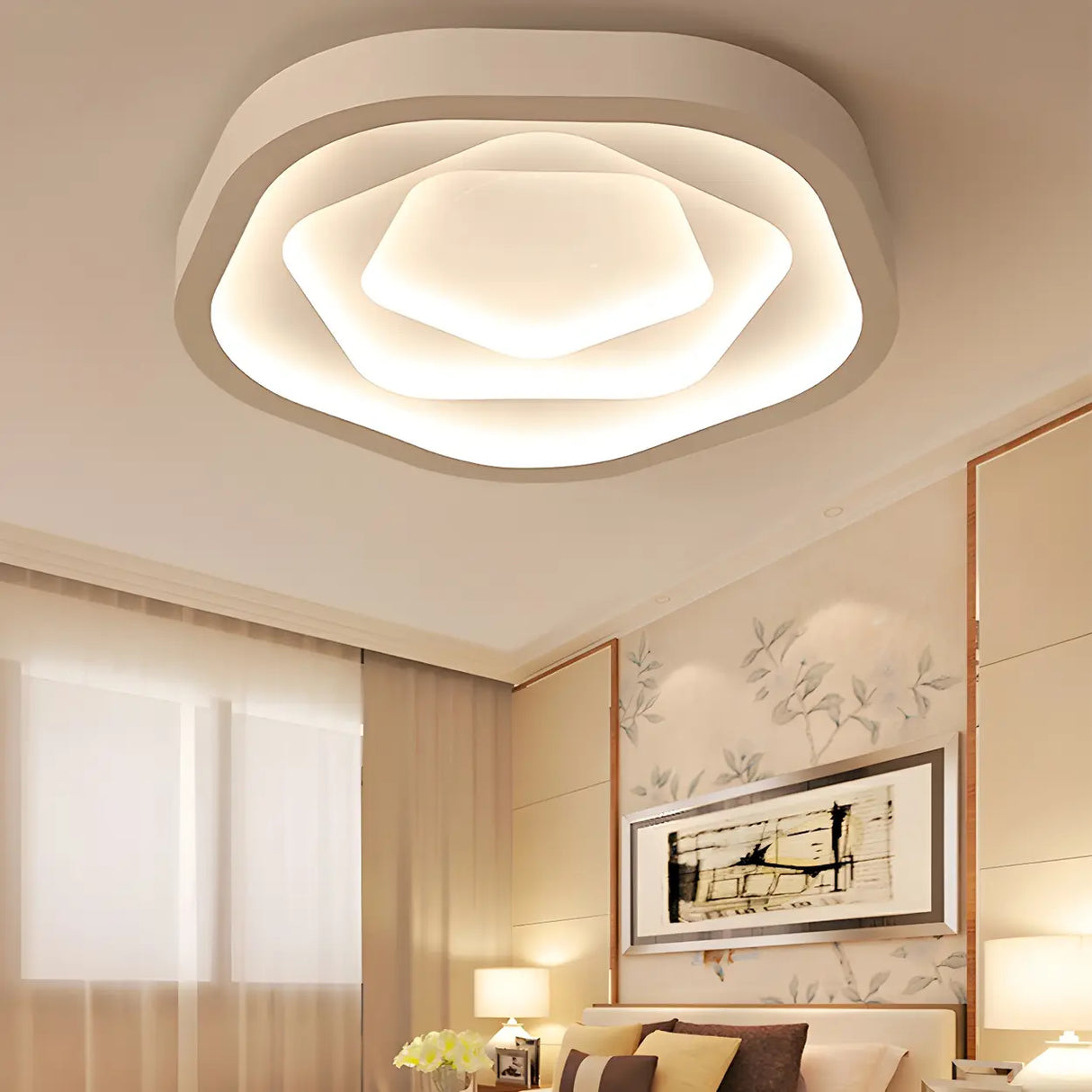 Bedroom Pink Pentagonal LED Flush Mount Ceiling Light Image - 13