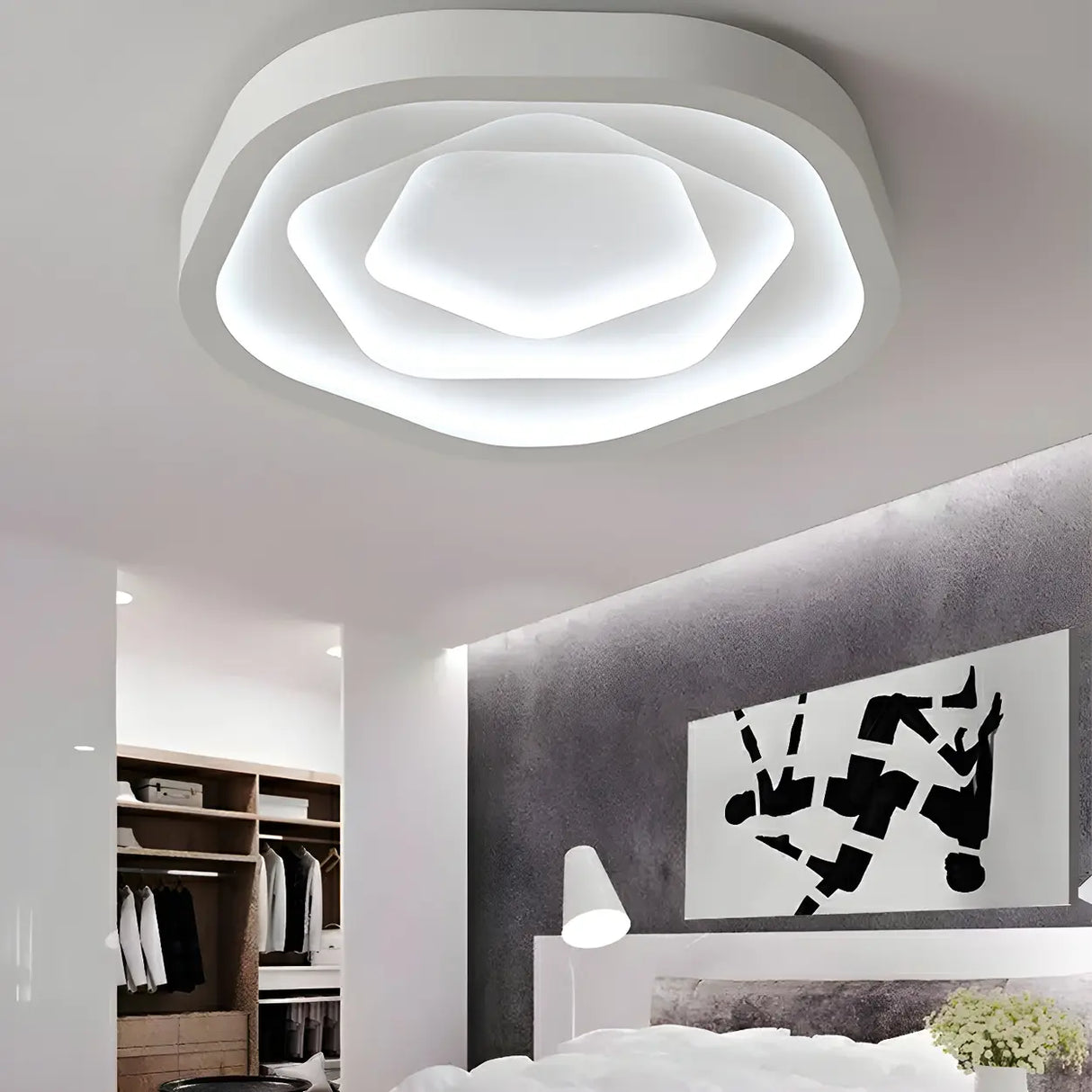 Bedroom Pink Pentagonal LED Flush Mount Ceiling Light Image - 14