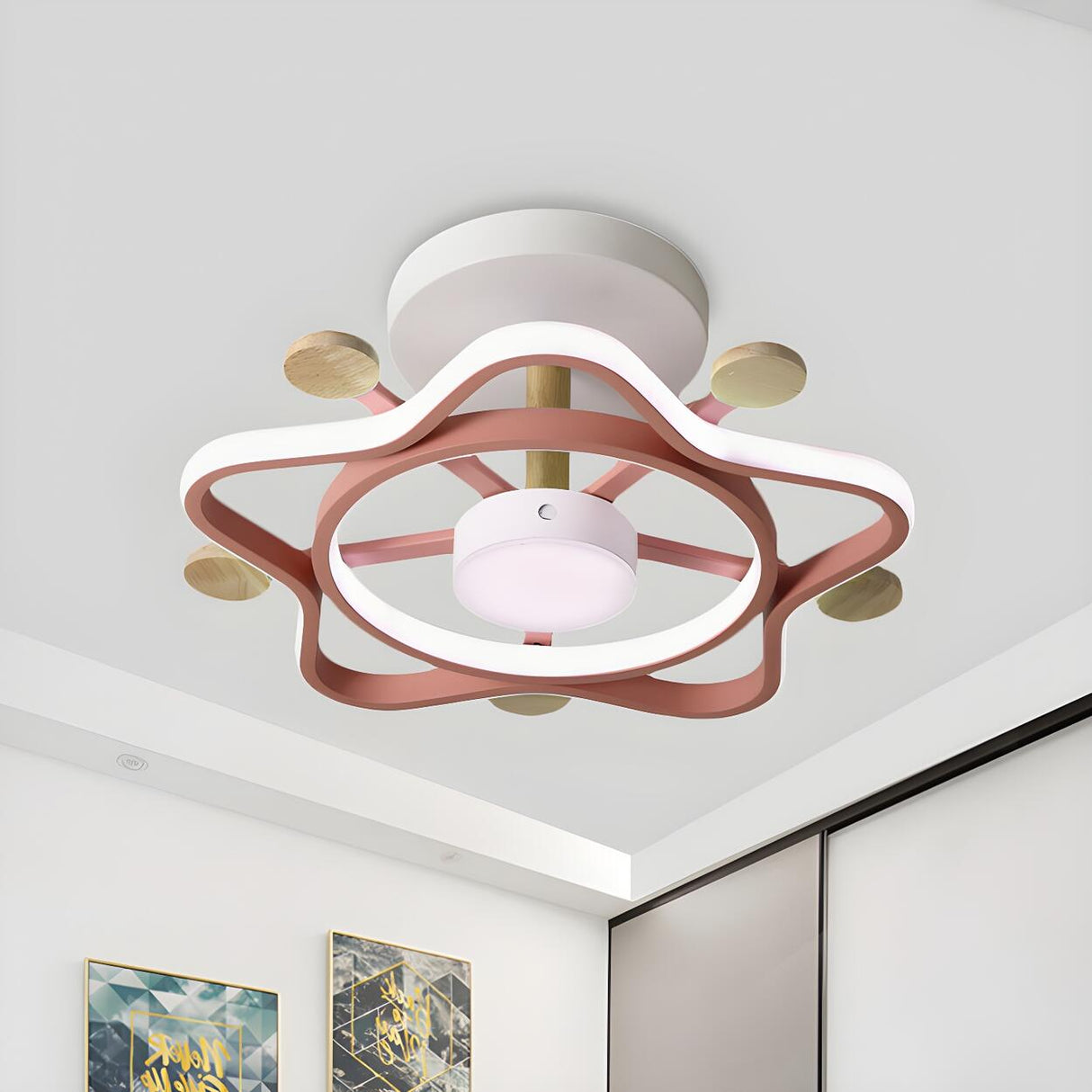 Bedroom Pink Pentagram Small LED Semi-Flush Mount Light Image - 1