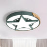 Bedroom Pink Star Round Wood Flush Mount Ceiling Light Image - 10