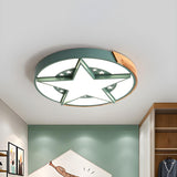 Bedroom Pink Star Round Wood Flush Mount Ceiling Light Image - 11