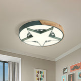 Bedroom Pink Star Round Wood Flush Mount Ceiling Light Image - 12