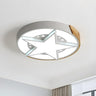 Bedroom Pink Star Round Wood Flush Mount Ceiling Light Image - 14