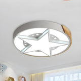 Bedroom Pink Star Round Wood Flush Mount Ceiling Light Image - 16