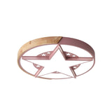 Bedroom Pink Star Round Wood Flush Mount Ceiling Light Image - 4