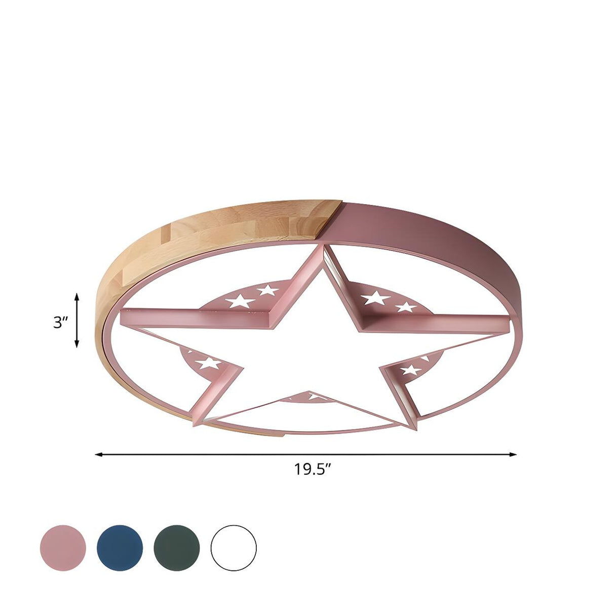 Bedroom Pink Star Round Wood Flush Mount Ceiling Light Image - 5