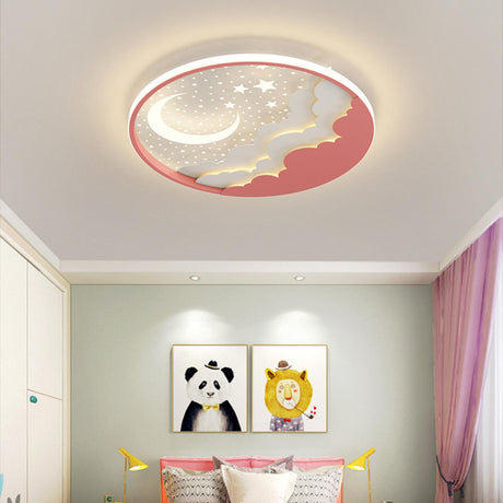 Bedroom Pink Starry Sky Moon Round LED Flush Mount Lamp Image - 1