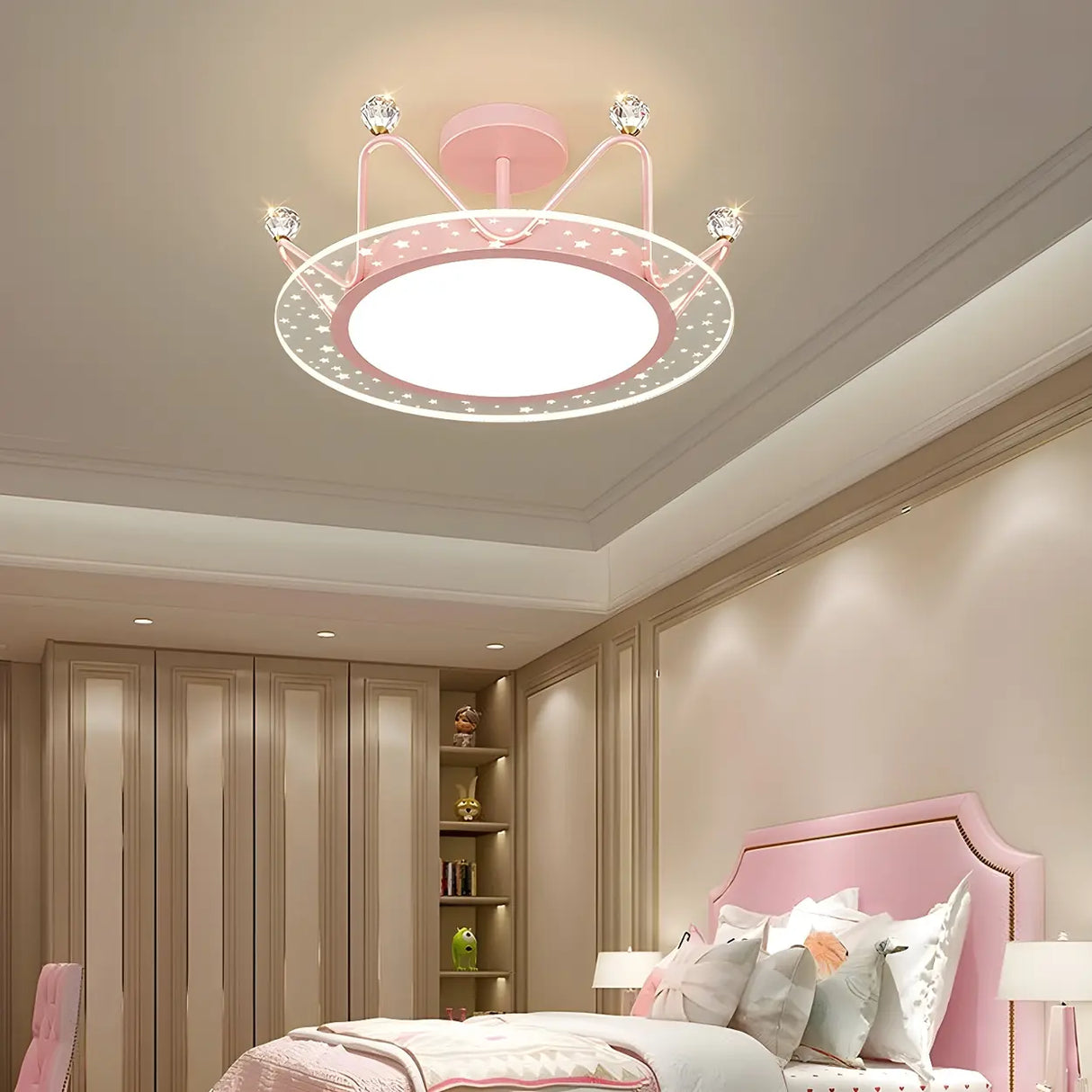 Bedroom Princess Crown Semi-Flush Mount Ceiling Light Image - 1