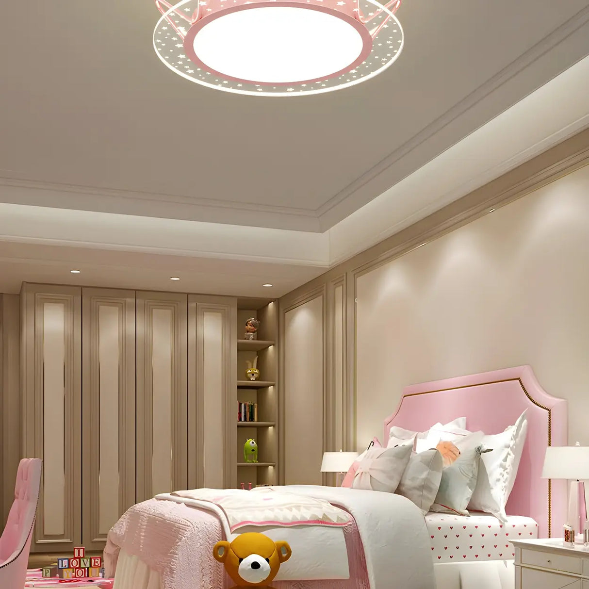 Bedroom Princess Crown Semi-Flush Mount Ceiling Light Image - 11