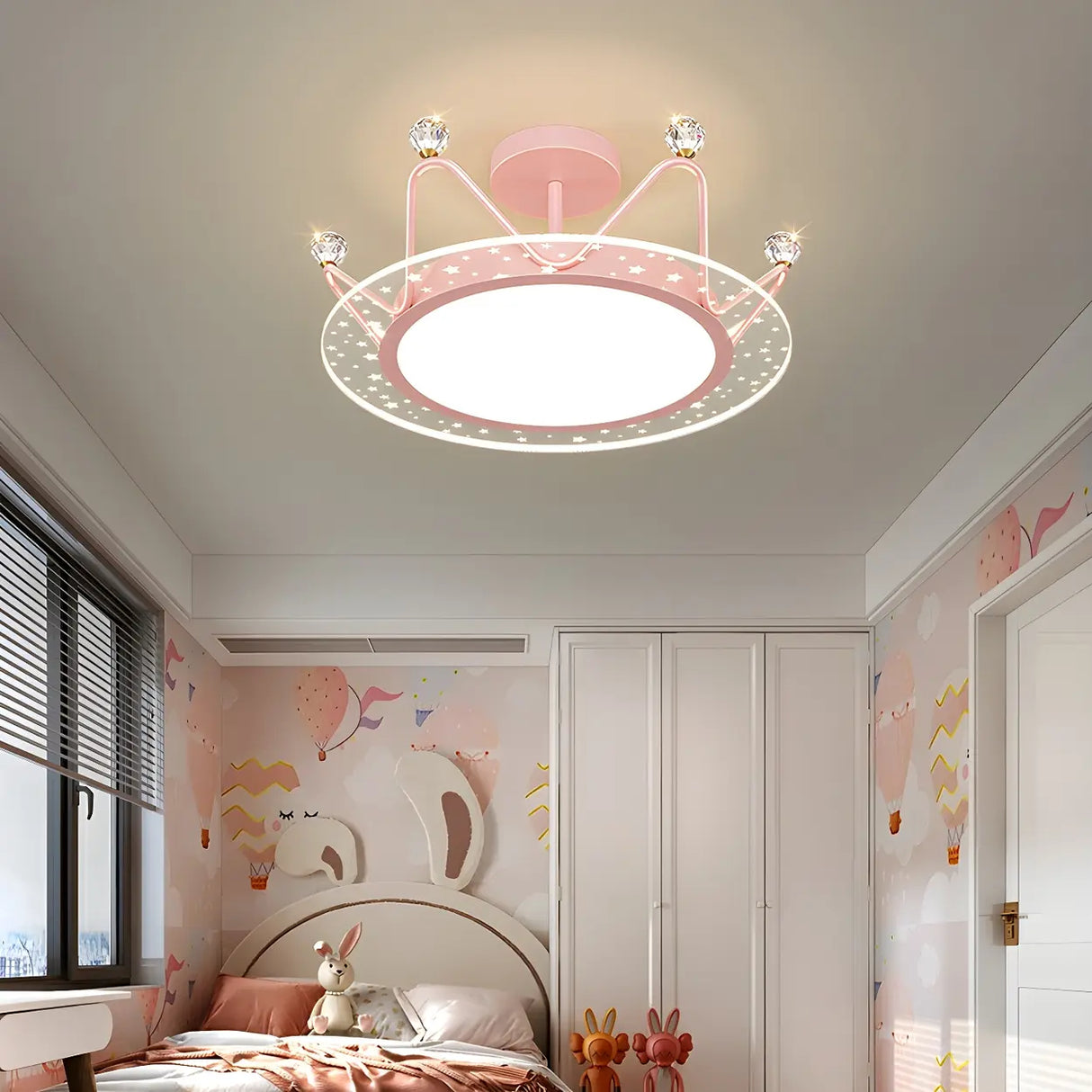 Bedroom Princess Crown Semi-Flush Mount Ceiling Light Image - 5