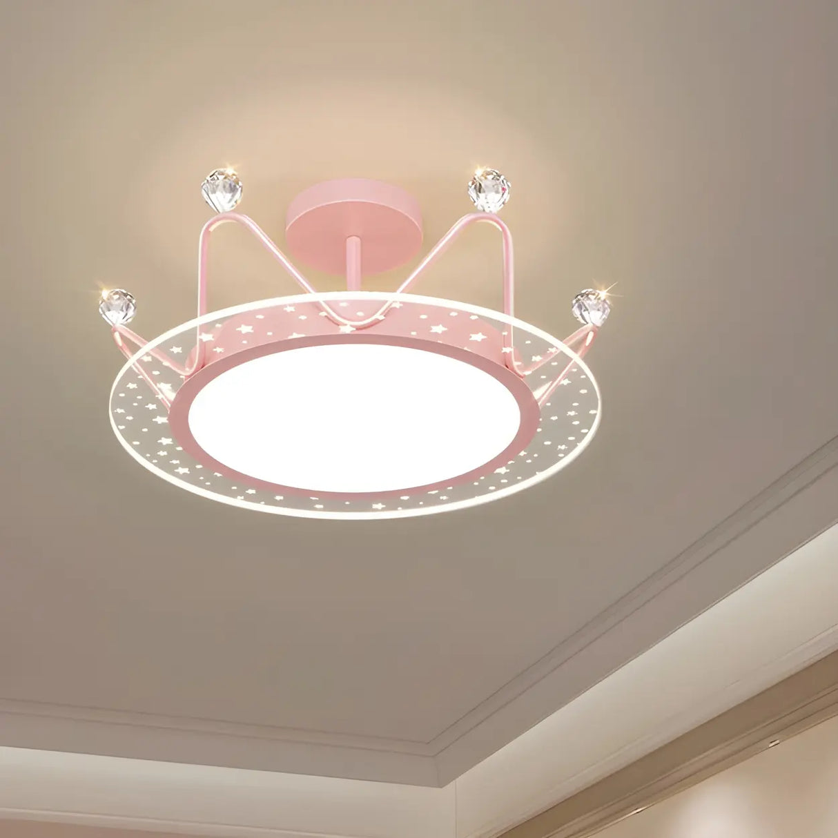 Bedroom Princess Crown Semi-Flush Mount Ceiling Light Image - 6