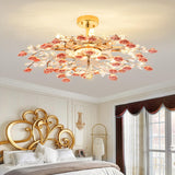 Bedroom Red Floral Crystal Semi-Flush Mount Light Image - 1