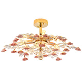 Bedroom Red Floral Crystal Semi-Flush Mount Light Image - 10